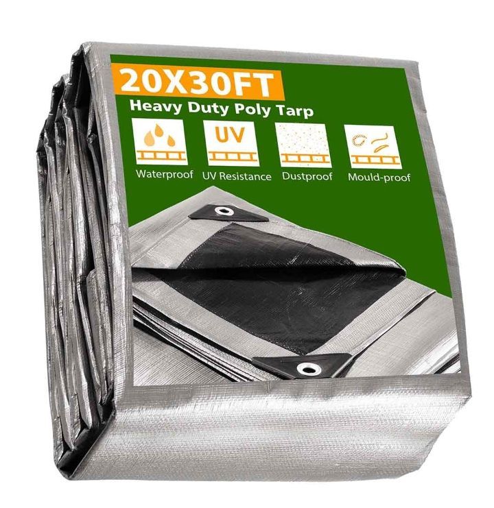 20x30 Heavy Duty Poly Tarp Reinforced Canopy Waterproof, Silver - Sun Protection Rain Protection Cover - Independence Day Sale