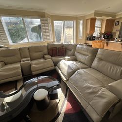 Tan 5 Seater Recliner Couch w/ USB ports