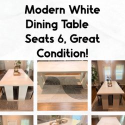 Modern White Dining Table – Seats 6, Great Condition!