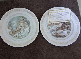 MINT Vintage 1978 Roy Thomas Currier & Ives Winter Plates - Complete Set of 4 with COA - Crafted in Japan