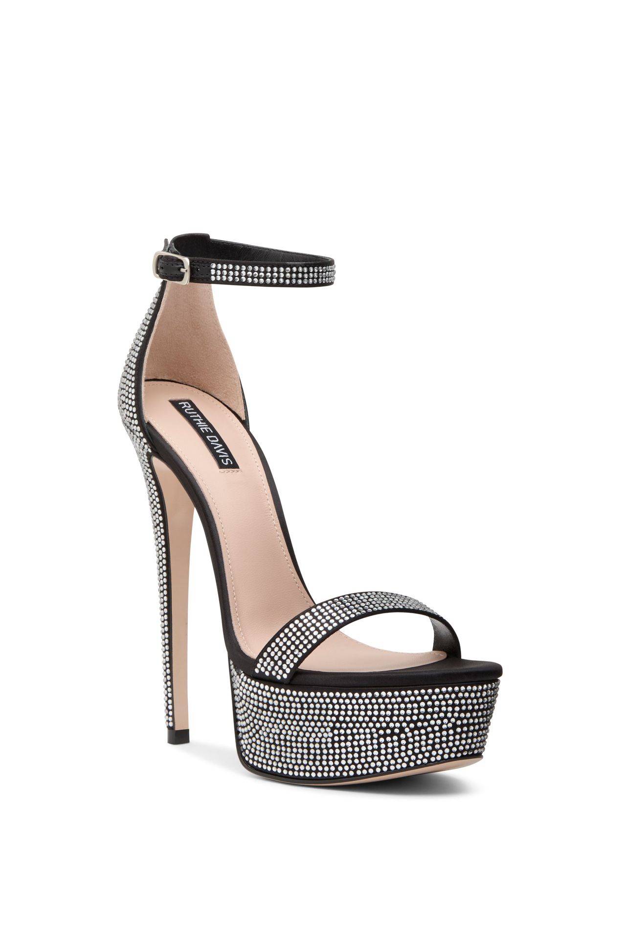 Brand New Ruthie Davis Size 40 TEDDY - BLACK/CRYSTAL Heels