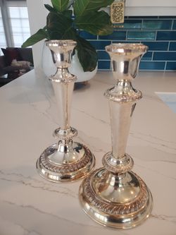 Vintage Candle Holders Set Of 2 Silver On Copper