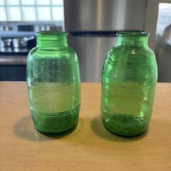 Rare Pair Of Vintage Green Bottles