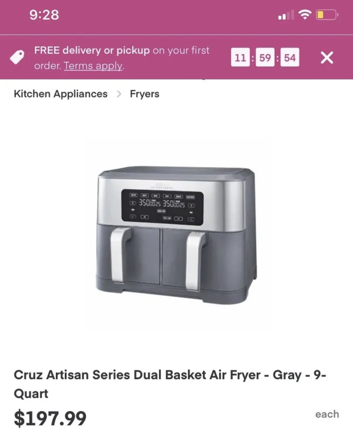 CRUX® Artisan Series 9 qt. Dual Basket Air Fryer - Grey, 1 ct