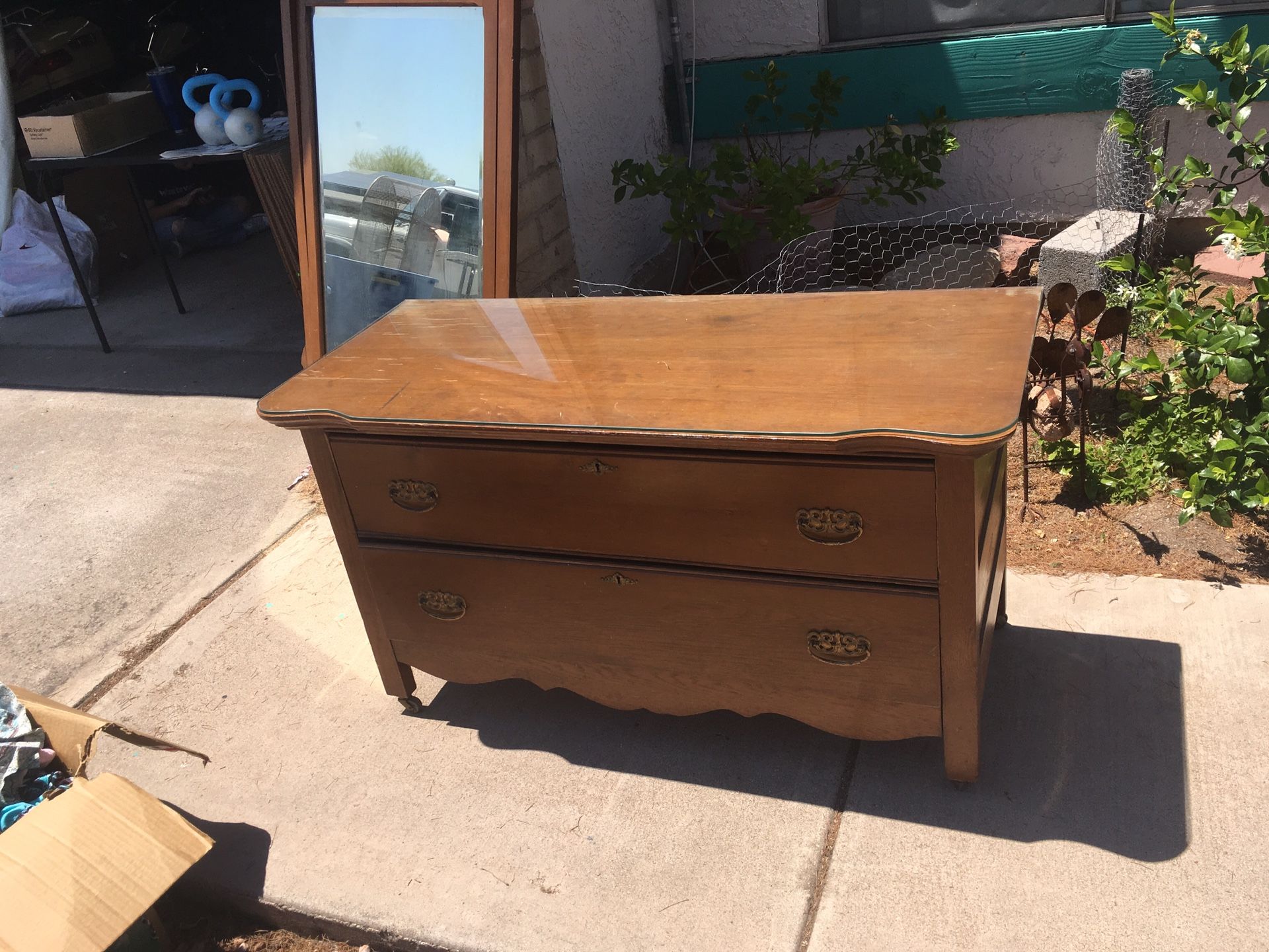 Antique dresser and mirror