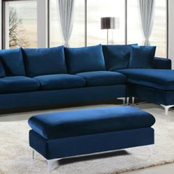 Naomi Velvet Navy 2pc. Reversible Sectional

