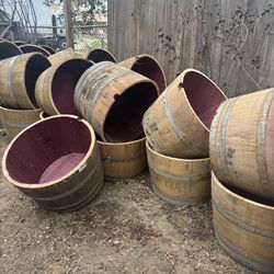 Oak barrel planters
