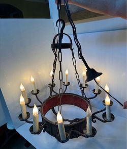 Oversized Gothic Vintage Spanish Revival Rustic Wrought Iron 12 Light Chandelier