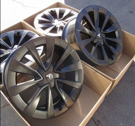 NEW Set Of 19" Tesla Model 3 Satin Black Wheel Exchange Black Oem Rims