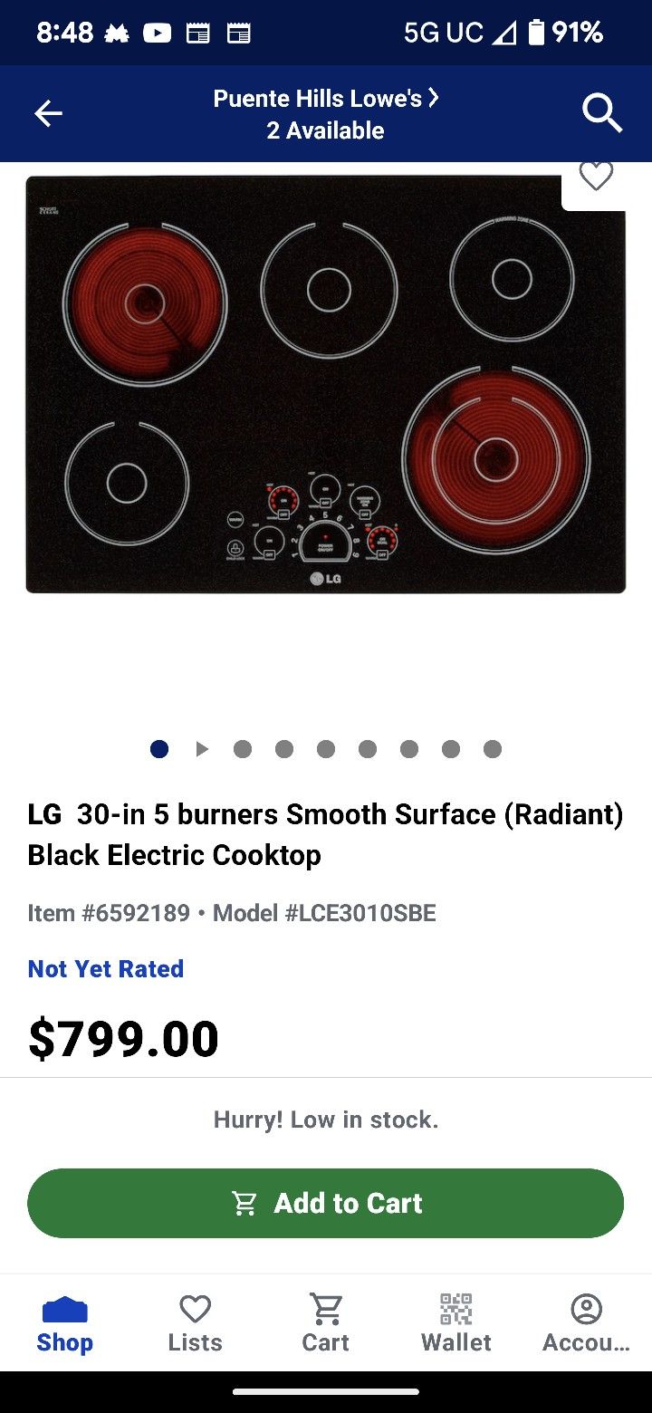 LG 30in Electric Cooktop