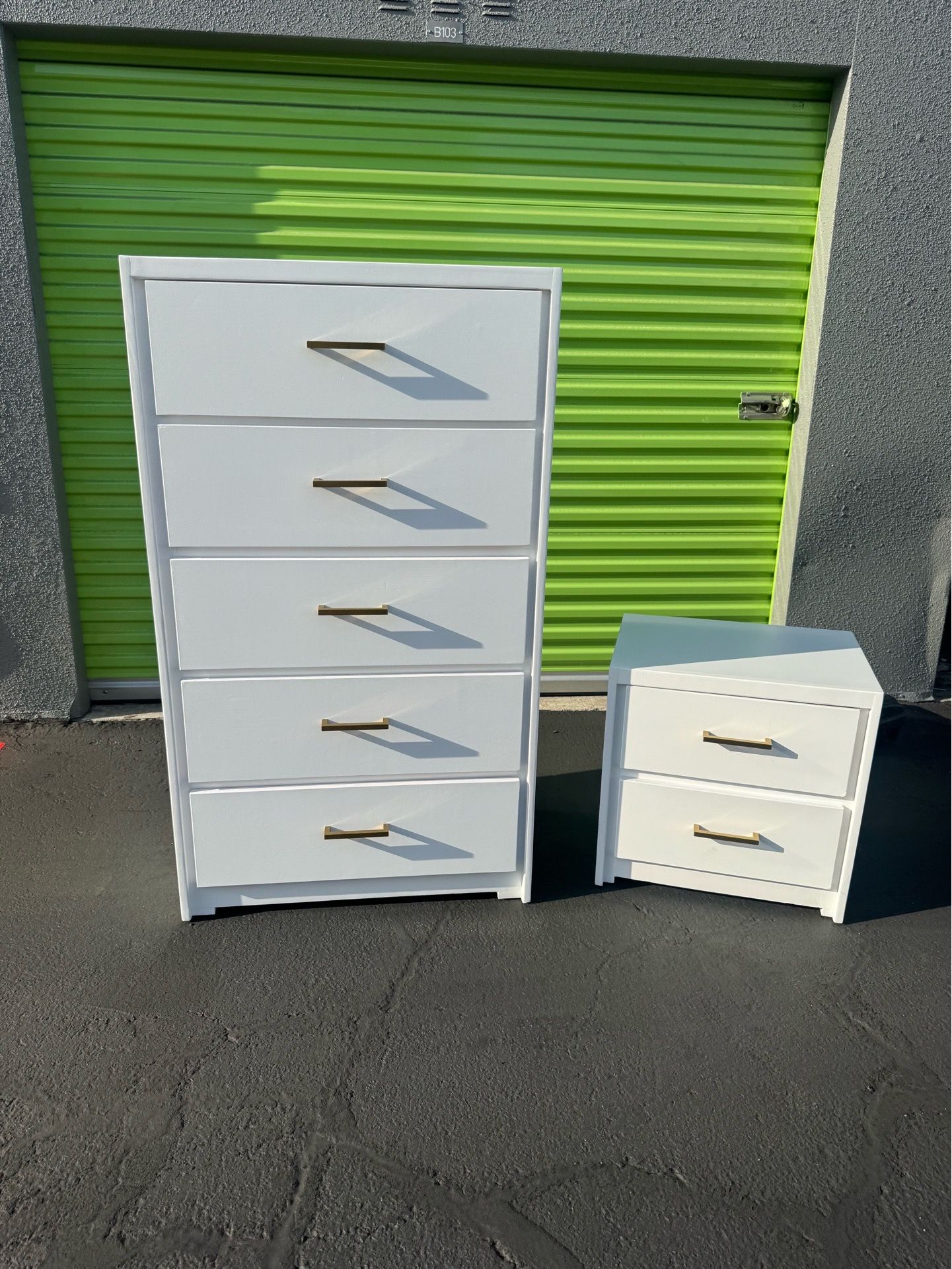 White Chest Five Drawer with Nightstand set