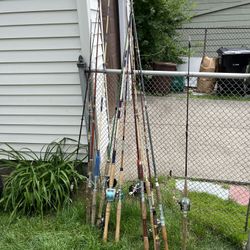 14 fishing rods and reels