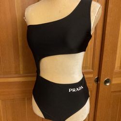 PRADA | Black One Shoulder Stretch jersey swimsuit.