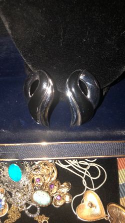 Silver And Black Pierced Earrings 