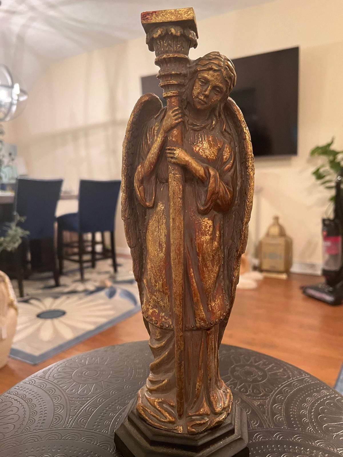 Vintage Bombay Gold Resin Guardian Angel Candle Holders