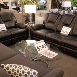 Brand New Brown Leather Manual Reclining Sofa + Loveseat 2PCs Set