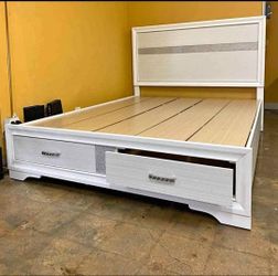 White King Bed Frame with Storage Drawers