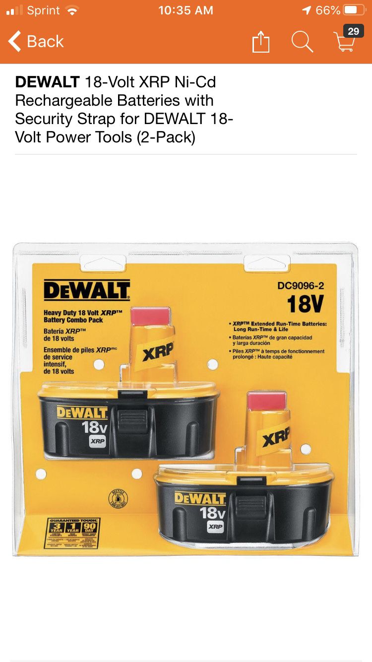 DEWALT 18-Volt XRP Ni-Cd Rechargeable Batteries with Security Strap for DEWALT 18-Volt Power Tools (2-Pack)