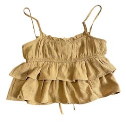 Wild Fable Womens Tiered Ruffle Chiffon Top Beige Spaghetti Strap Size XXS NWT