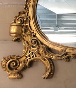 Antique Monumental Gold Leaf Rococo Overmantel Mirror – Grand Carved Giltwood Statement Piece