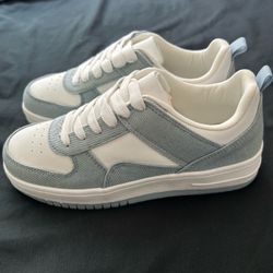 White and Blue Denim Low-Top Sneakers