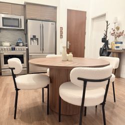 Boucle Chairs And Dining Table Set