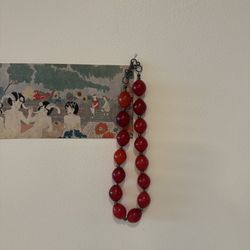 Chunky Czech Glass Necklace, Red, Hand blown 