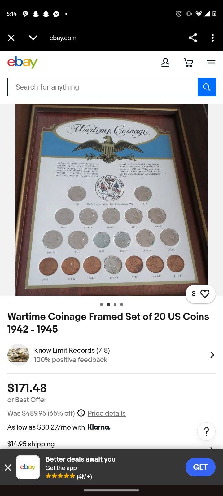 Wartime Coinage Framed Set Of 20 Coins