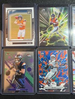 Denver Broncos 23 Card Lot Bo Nix RJ Harvey RC Topps Chrome Prizm Refractors