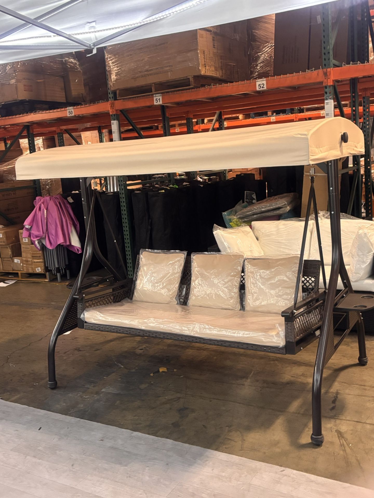 New Outdoor Patio Porch Swing with Adjustable Canopy Cup Holder Thick Cushions