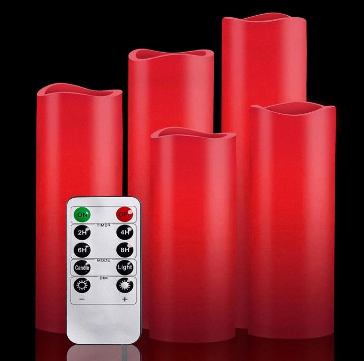 Flameless LED RED Candles: 5PCS Battery Power Flickering Candle H5 6" 7" 8" 9" 