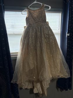 Girls Gold Glitter Tulle Ball Gown Dress