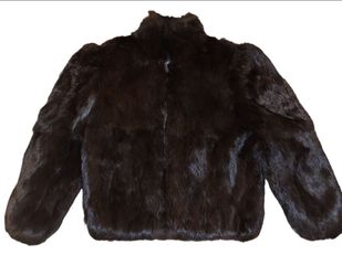 Big Girls Princess Caravelle Brown Genuine Satin Rabbit Fur Jacket Size 14 Girls