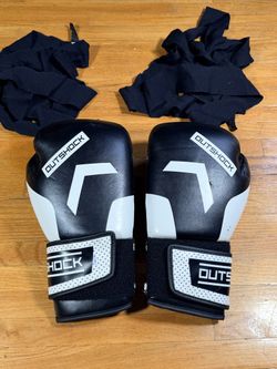 Outshock 12 oz Boxing Gloves Black White Training Gloves & Hand Wraps AS IS