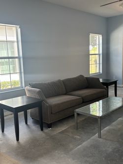 Gray Fabric Sofa with Nailhead Trim