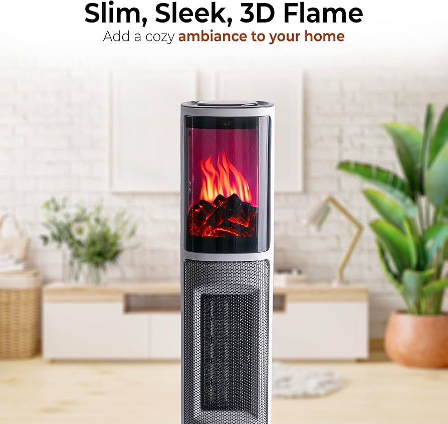 Space Heaters for Indoor Use, 25 inch, 3D Flame, 8H timer, 75 Degree Oscillation, Remote Control, Adjustable Thermostat, Portable Room Heater, Bedroom
