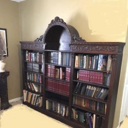 Antique  Shelf/library , Mahogany , Mirror And Some Old Books Included