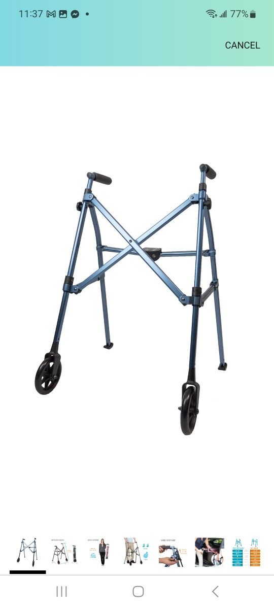 Stander Wonder Walker, Lightweight Foldable Space Saver Rolling Walker for Adults, Seniors, and Elderly, Compact Travel Walker with 6-inch Wheels and 