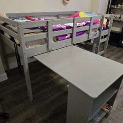 Twin loft bed, pull out desk, and memory foam mattress