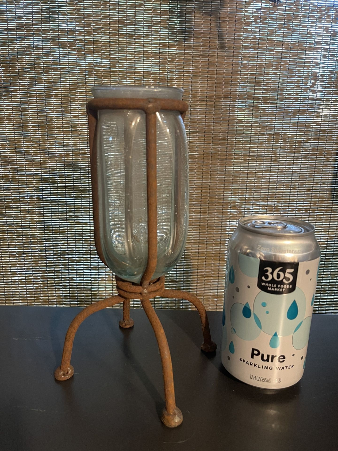 Rusty Vintage Glass And Metal Vase Plant Holder Stand