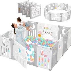 Baby Playpen, Dripex Foldable Playpen for Babies and Toddlers, Custom Shape Baby Fence, Safety Play Yard with Gate, Portable Play Area for Indoor or O