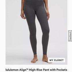 Like-New lululemon Align High-Rise Pant w/ Pockets 28”, sz 10 - Graphite Grey