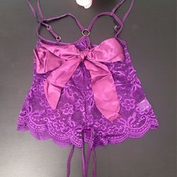 Purple  lace Sexy bodysuit lingerie Pajama Costume Crotchless  M
