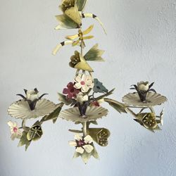 Antique Shabby Chic Italian Tole Floral Wall Sconce Candelabra 