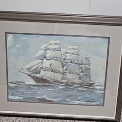 Vtg. Framed Dreadnought Clipper Print