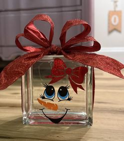 Glass square block with lights(Mrs. Snowman)