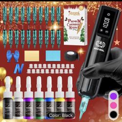 Tattoo Pen Kit Complete Set, Cordless Tattoo Gun With Screen Display, 6-8 Hours Battery, Wireless Rotary Tattoo Machine Set, 20 Cartridge Needles, 7 I