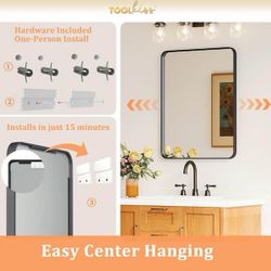 Y53 $50  55 in. W x 30 in. H Rectangular Aluminum Framed Wall Bathroom Vanity Mirror in Black  With this elegant framed design, black framed mirrors a