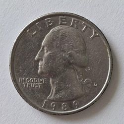 1989 D Washington QUARTER Error, Missing Clad Layer, Almost Black Beauty, Rare