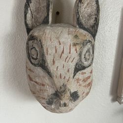 Hand carved & painted wooden rabbit mask